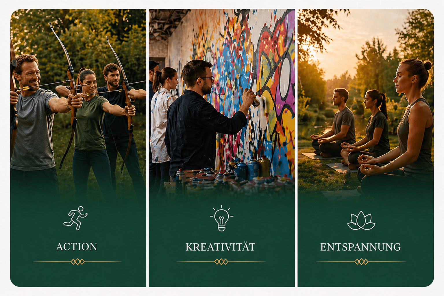Action, Kreativität und Entspannung - Team Aktivitäten